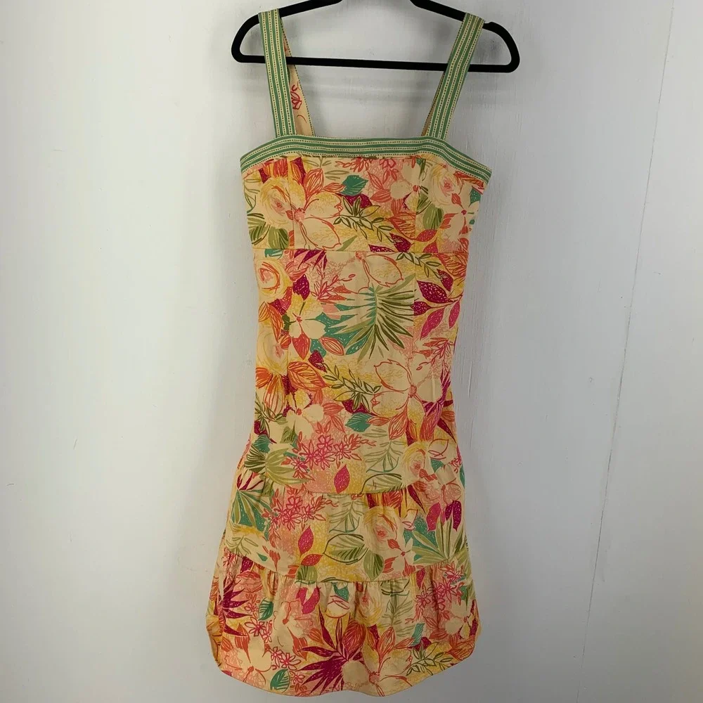 R&K Originals Womens 12 Tropical Floral Tiered Sun Dress Y2K 90s Resortwear